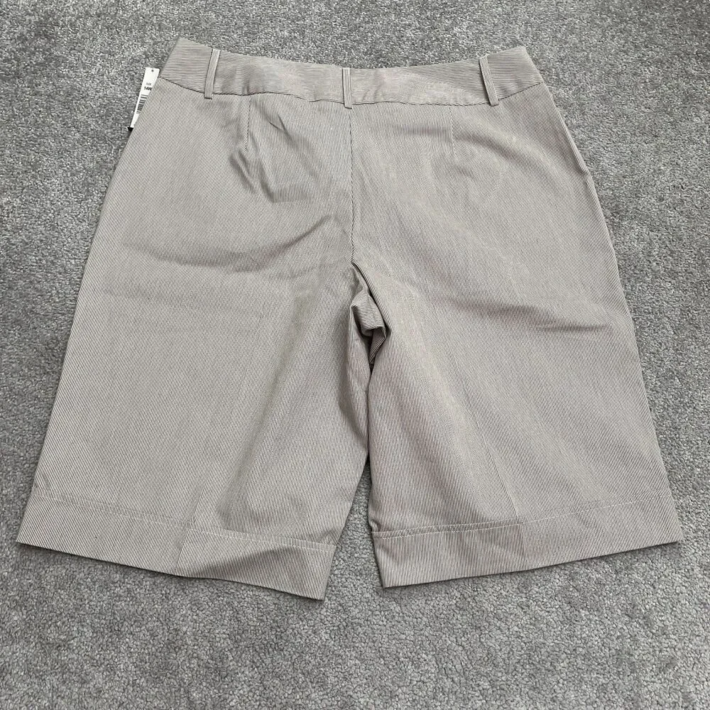 Courtenay High Rise Bermuda Dress Shorts Womens 14W White Brown Pinstriped NWT